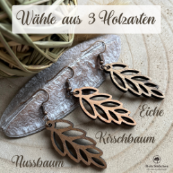 Picture of Handgemachte Holz Ohrringe im schönen Blätter-Stil aus Eiche , mit bronzefarbigen, nickelfreien Ohrhaken