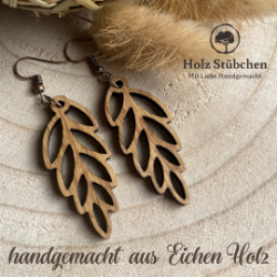 Bild von Handgemachte Holz Ohrringe im schönen Blätter-Stil aus Eiche , mit bronzefarbigen, nickelfreien Ohrhaken