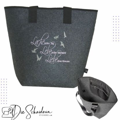 Show details for Hochwertiger Filzshopper aus recyceltem PES-Filz – Lache, Lebe, Liebe Picture of Hochwertiger Filzshopper aus recyceltem PES-Filz – Lache, Lebe, Liebe