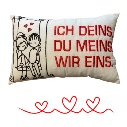 Zeige Details für „Ich deins. Du meins. Wir eins.“ – Das Kissen für Herzensmenschen Bild von „Ich deins. Du meins. Wir eins.“ – Das Kissen für Herzensmenschen