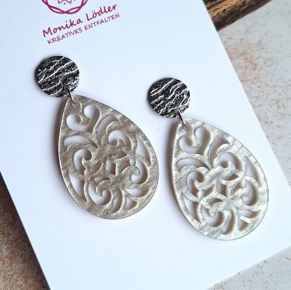 Picture of Ornament-Ohrringe aus Resin tropfenförmig - ash gray green - Stecker Edelstahl rund